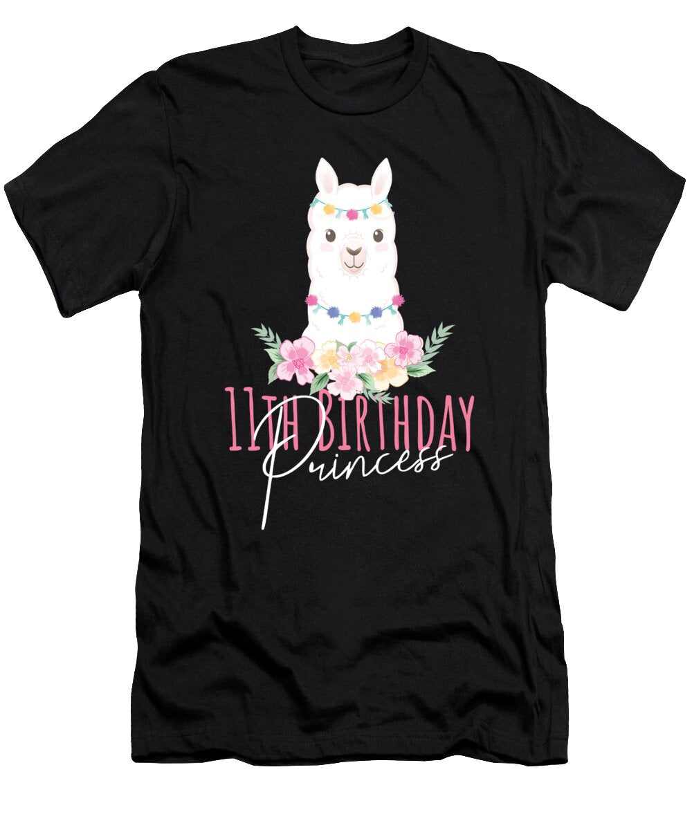 11th Birthday Princess Girl 11 Years Old Llama Lover Bday Product Art Grabitees T-Shirt