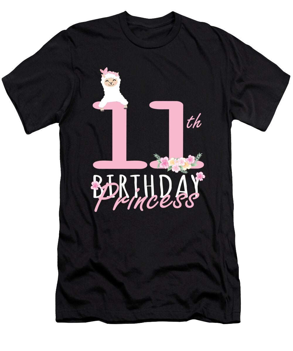 11th Birthday Princess Llama Girl Llamazing 11 Years Old Graphic Art Grabitees T-Shirt