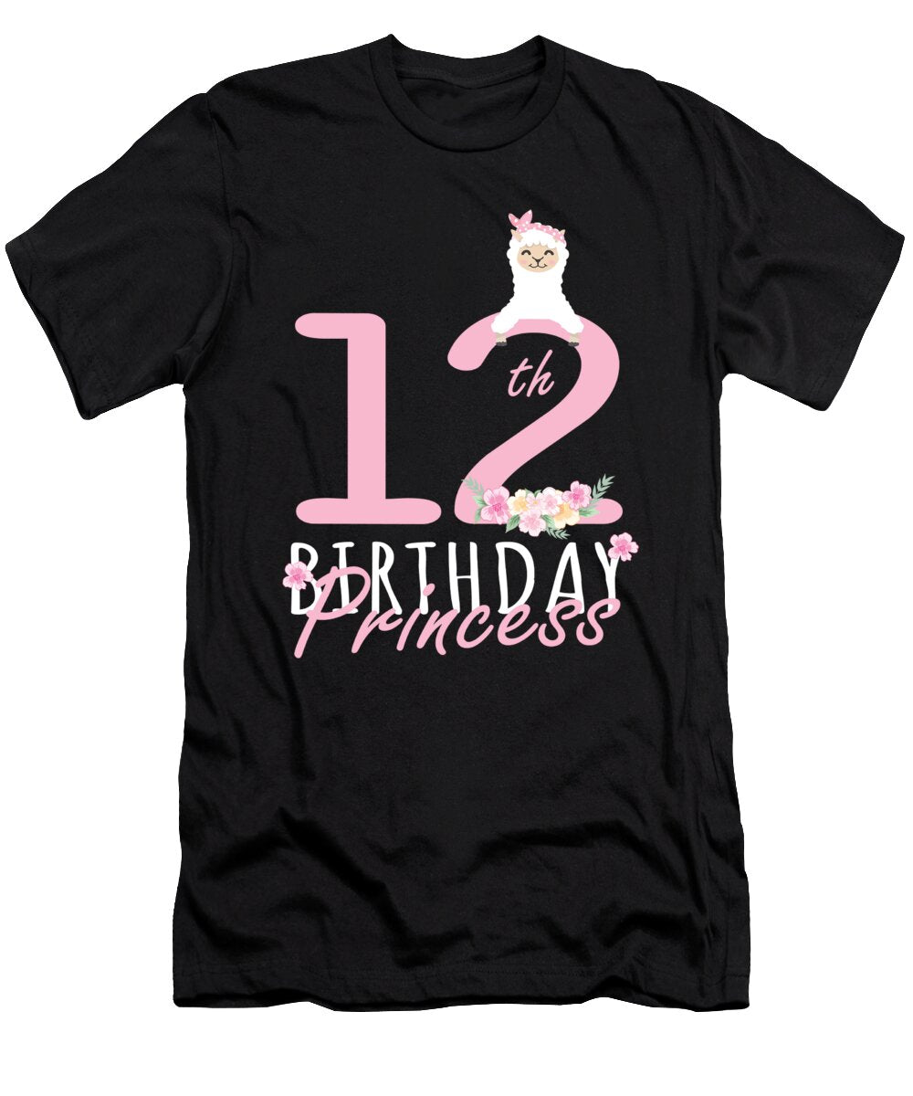 12th Birthday Princess Llama Girl Llamazing 12 Years Old Print Art Grabitees T-Shirt