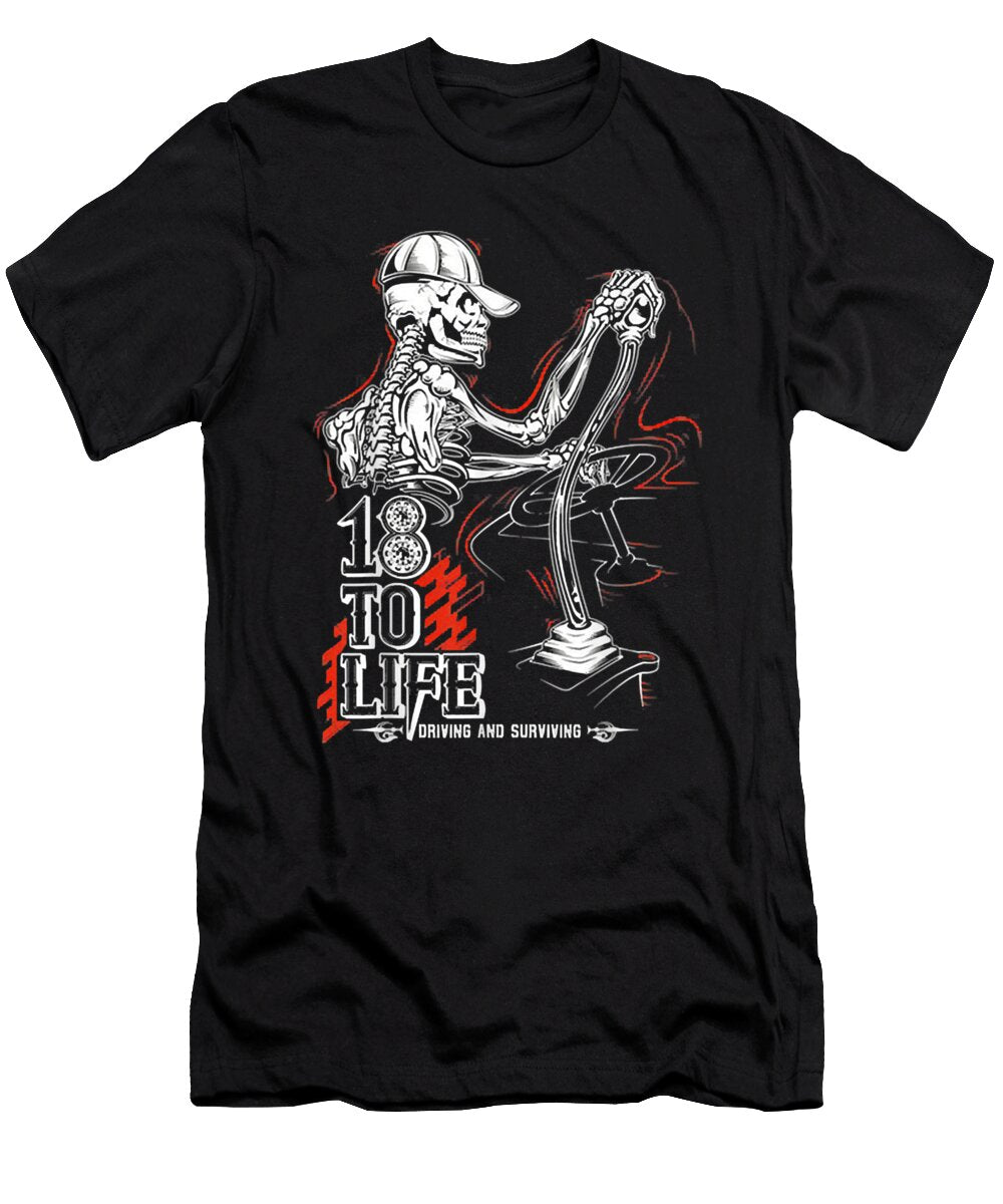 18 to Life Trucker Skull Flames Truck Driver Shannon Nelson Art T-Shirt