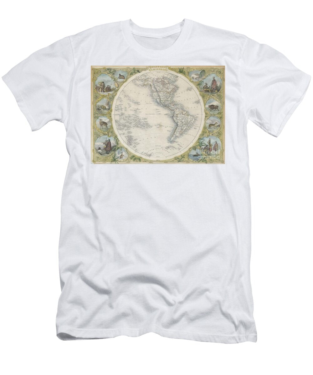 1850 Tallis Map of the Western Hemisphere Paul Fearn T-Shirt