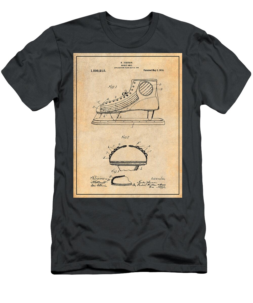 1909 Hockey Skate Antique Paper Patent Print Greg Edwards T-Shirt