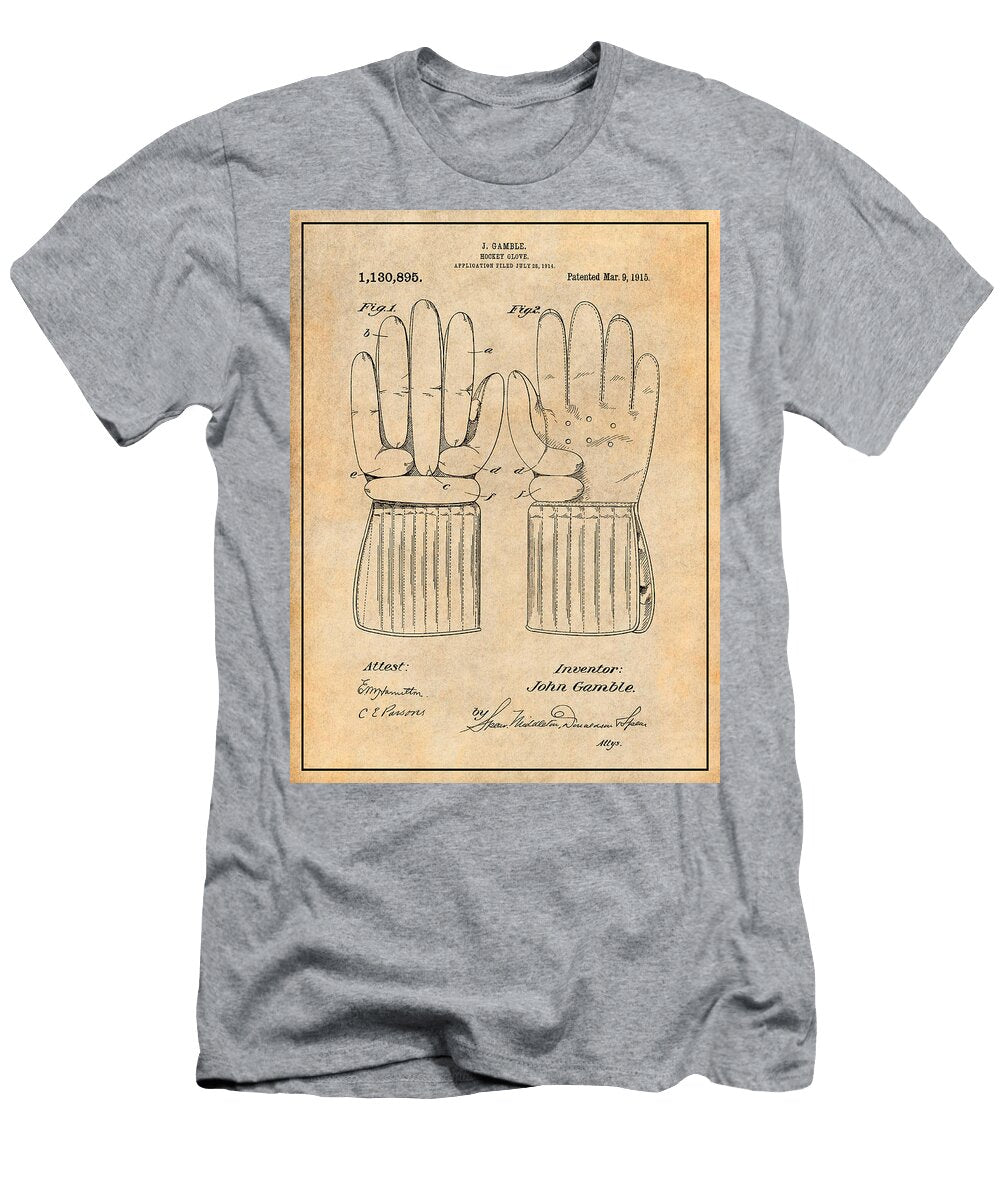 1914 Hockey Gloves Antique Paper Patent Print Greg Edwards T-Shirt