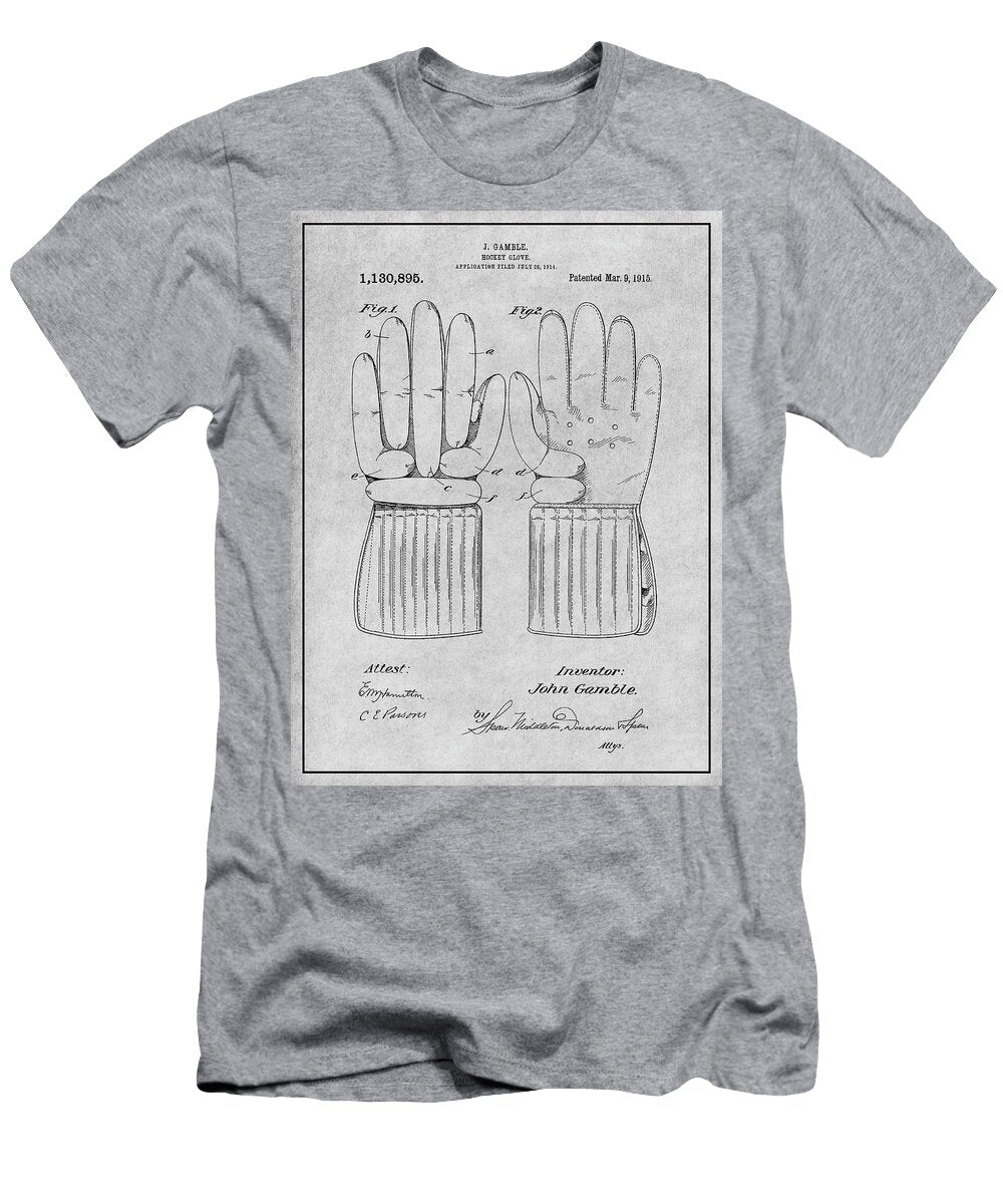 1914 Hockey Gloves Gray Patent Print Greg Edwards T-Shirt