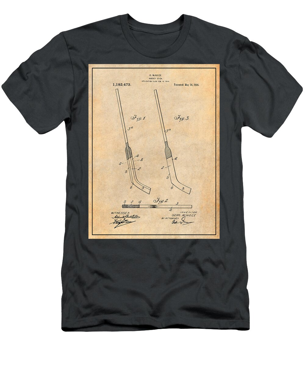 1914 Hockey Stick Antique Paper Patent Print Greg Edwards T-Shirt