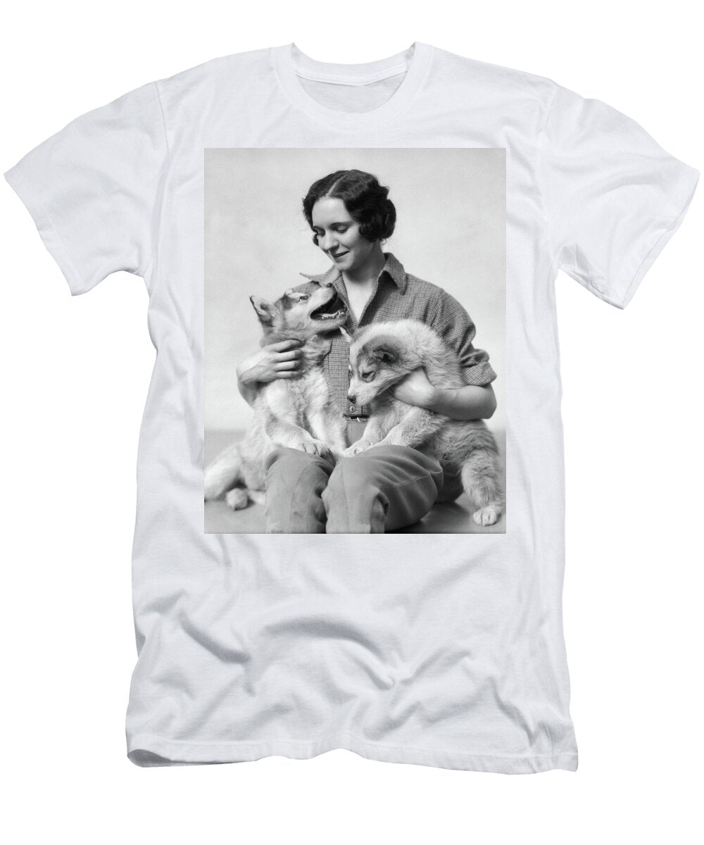 1920s 1930s Smiling Woman Holding Two Animal Images T-Shirt