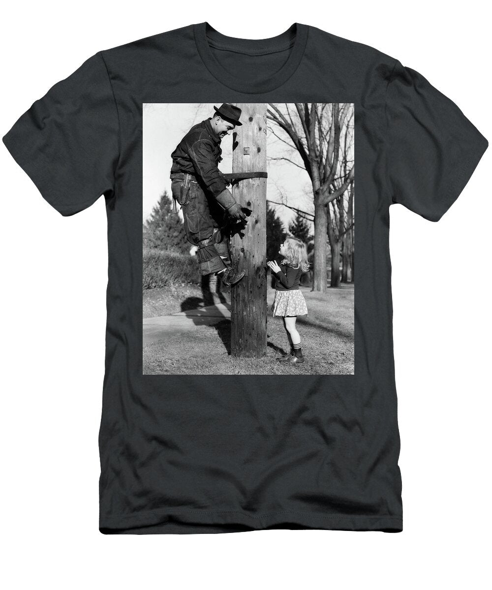 1930s Electric Linesman Rescuing Kitten Vintage Images T-Shirt