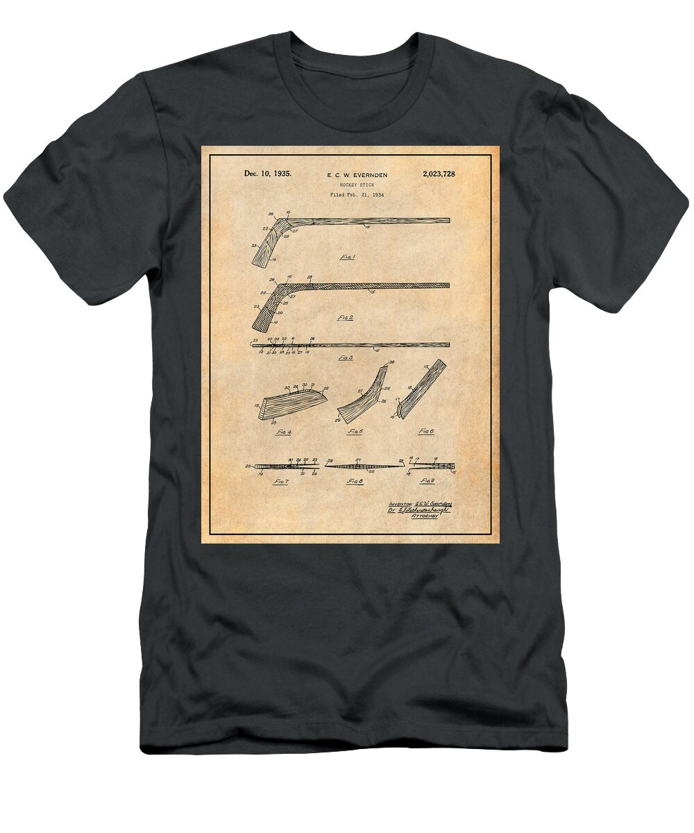 1934 Hockey Stick Patent Print Antique Paper Greg Edwards T-Shirt