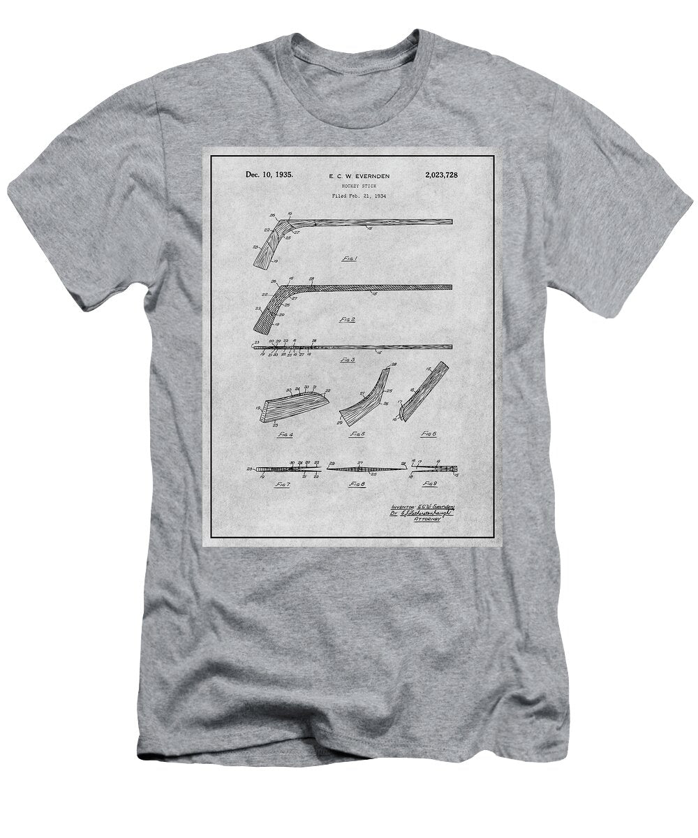 1934 Hockey Stick Patent Print Gray Greg Edwards T-Shirt