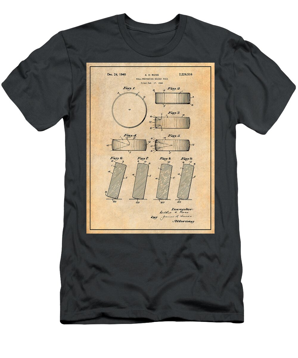 1940 Hockey Puck Patent Print Antique Paper Greg Edwards T-Shirt