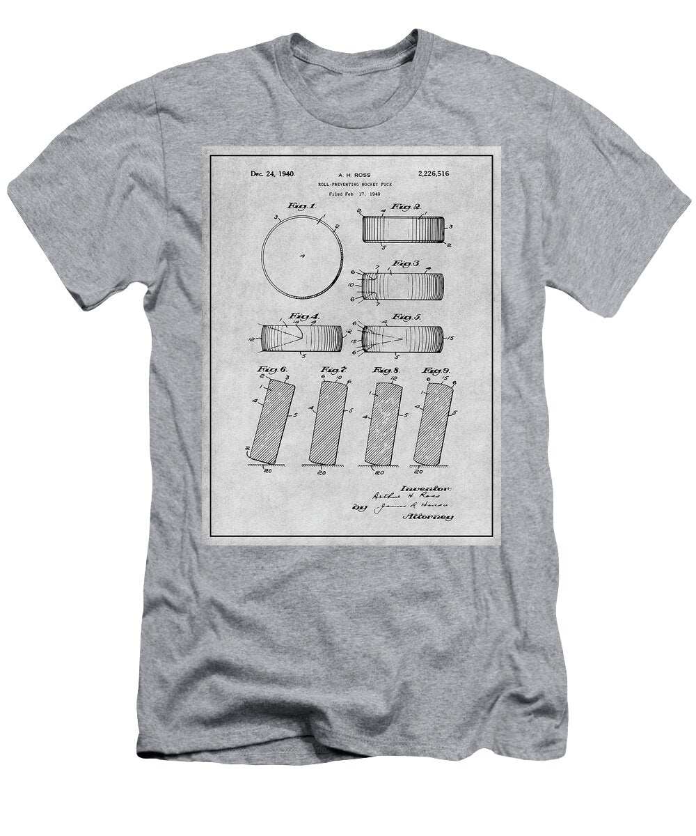 1940 Hockey Puck Patent Print Gray Greg Edwards T-Shirt