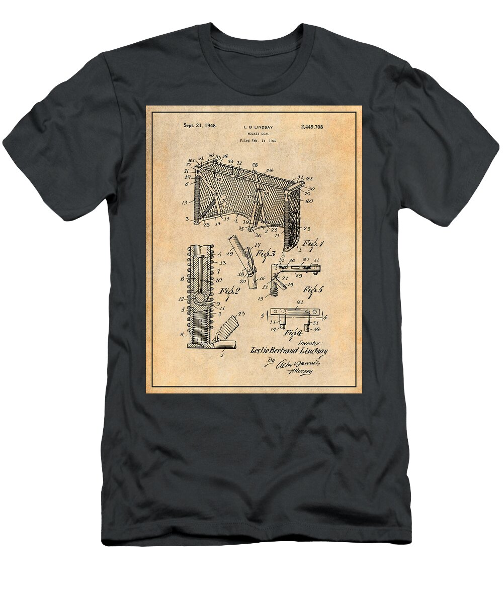 1947 Hockey Goal Patent Print Antique Paper Greg Edwards T-Shirt