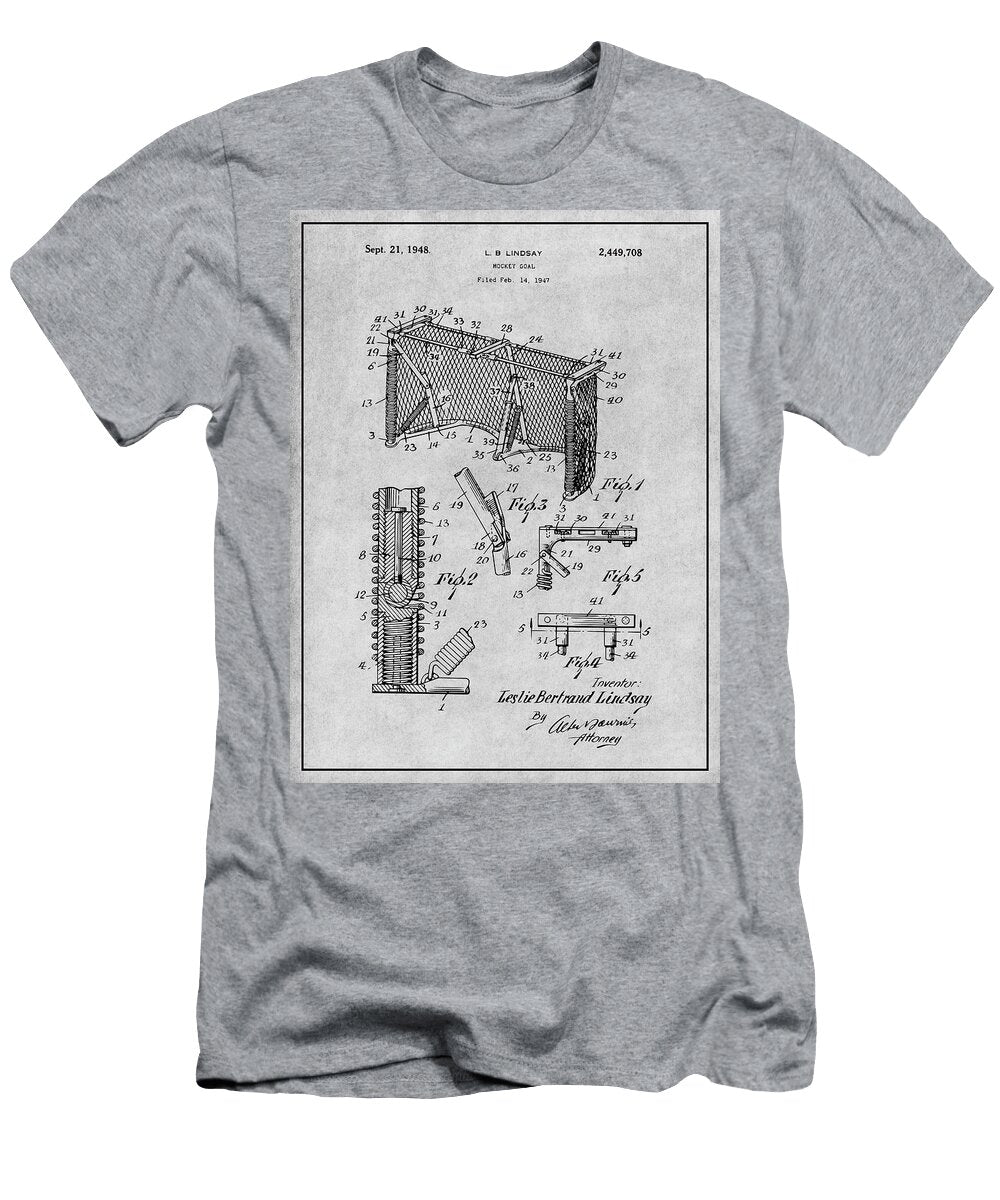 1947 Hockey Goal Patent Print Gray Greg Edwards T-Shirt