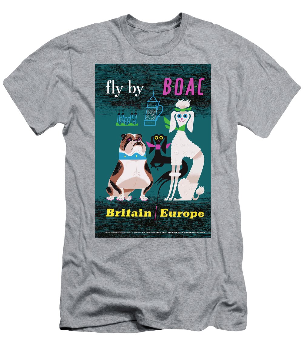 1955 Boac Britain Europe Airline Poster Retro Graphics T-Shirt