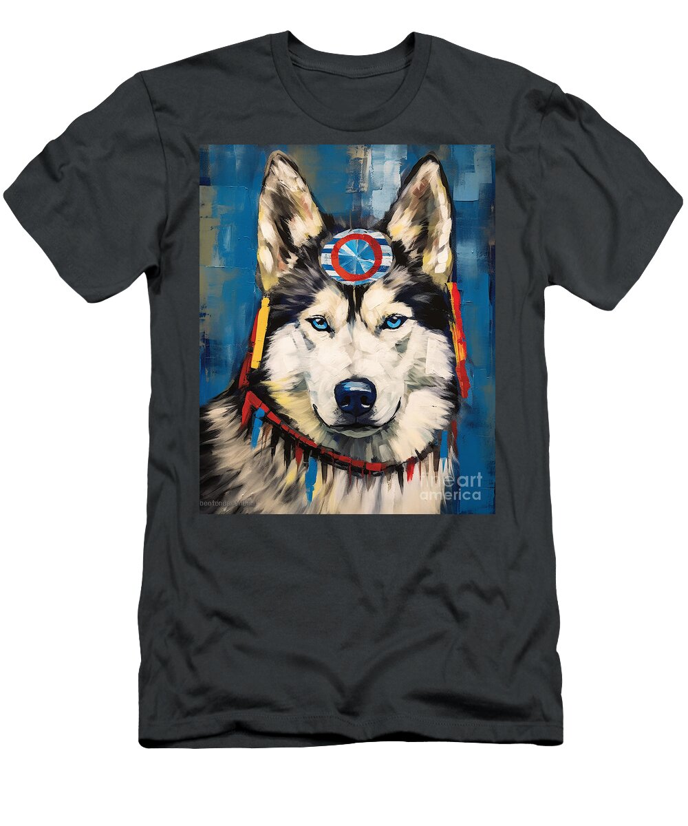 2 a Siberian Husky in the Style of Jean Michel By Asar Studios Celestial Images T-Shirt