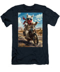 2 Alpaca Riding a Motorcycle Down a Desert Highway Rhys Jacobson T-Shirt