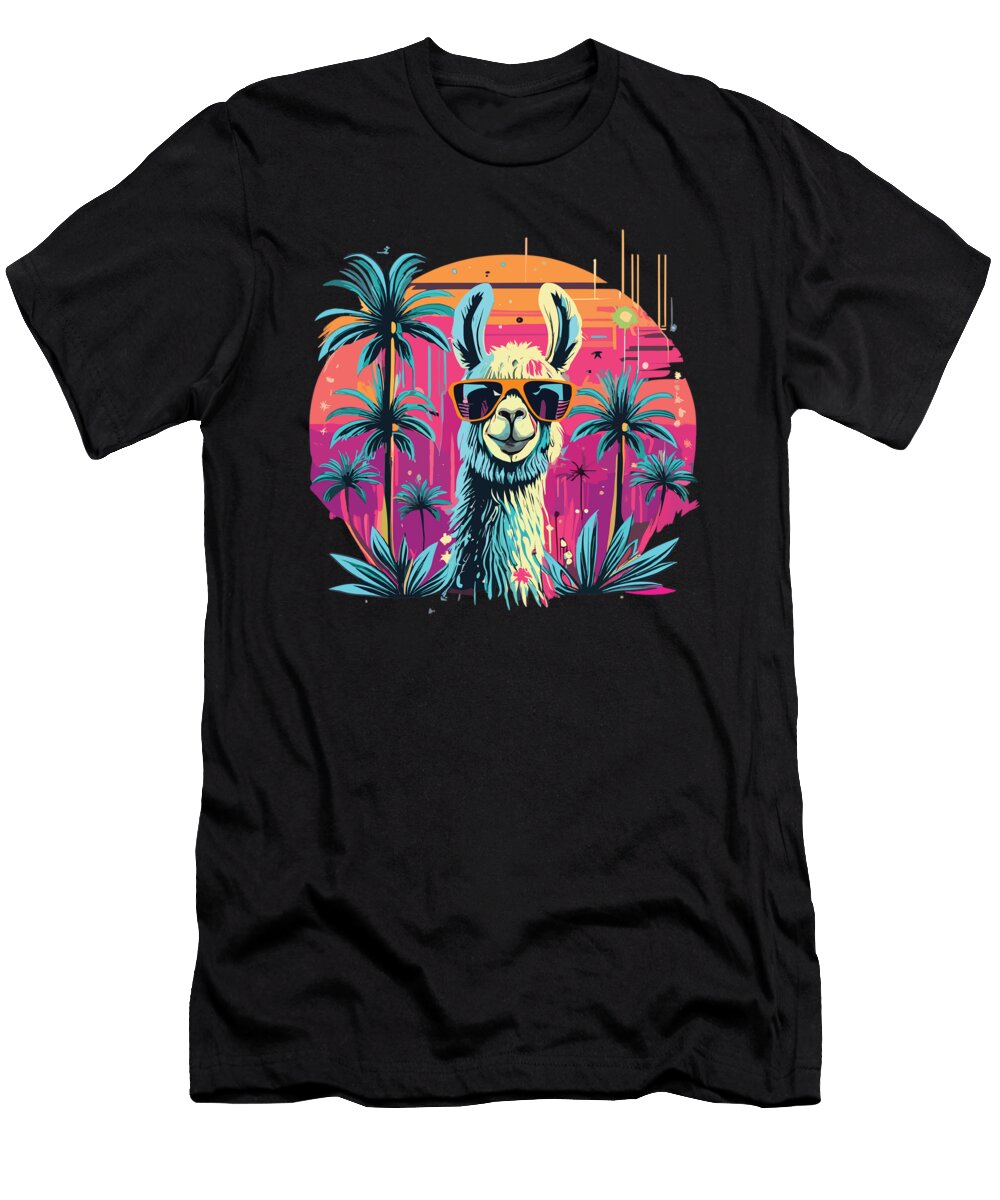 2 Alpaka Retro Sunset Alpaka Sunglasses Alpacas Steven Zimmer T-Shirt