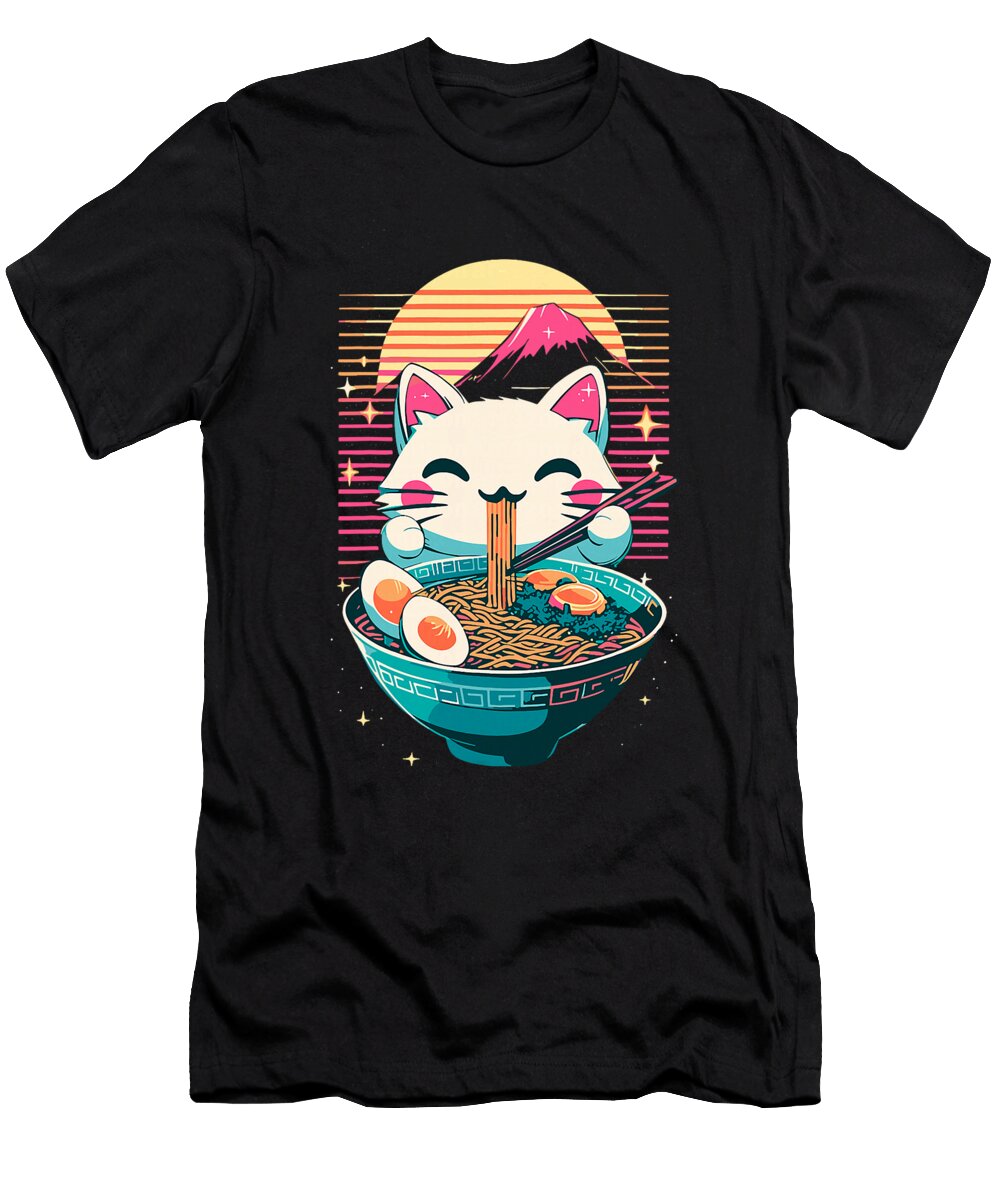 2 Anime Cat Eating Ramen Japanese Ramen Cat Japan Zyneu Gangd T-Shirt