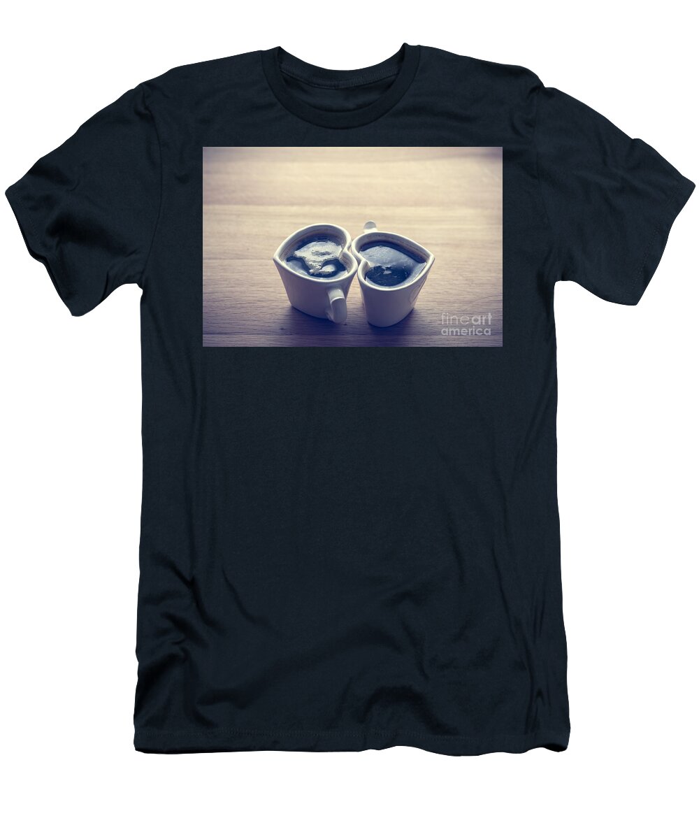 2 Black Coffee Espresso in Two Heart Shaped Cups Love Valentines Day Vintage Michal Bednarek T-Shirt