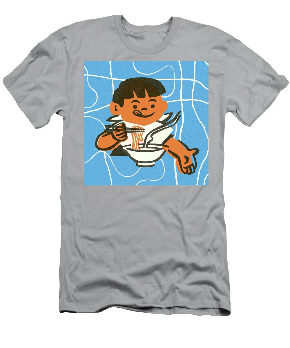 2 Boy Eating Noodles Csa Images T-Shirt