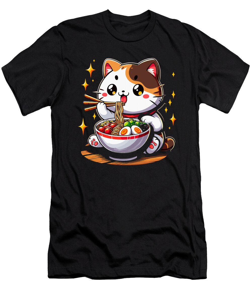 2 Cat Ramen Noodles Anime Kawaii Japanese Cat Zyneu Gangd T-Shirt