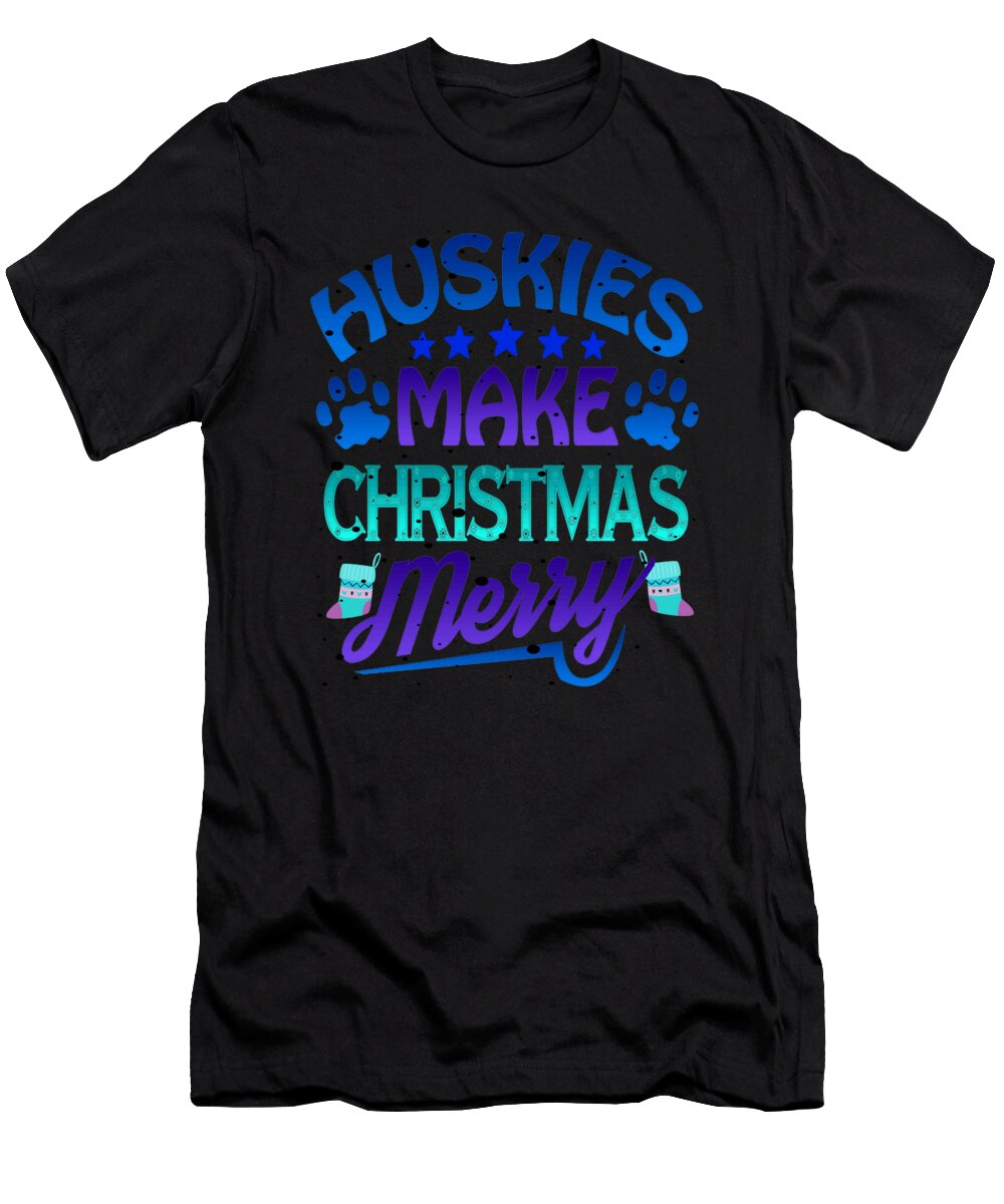 2 Christmas Huskies Make Christmas Merry Dog Lover Kanig Designs T-Shirt