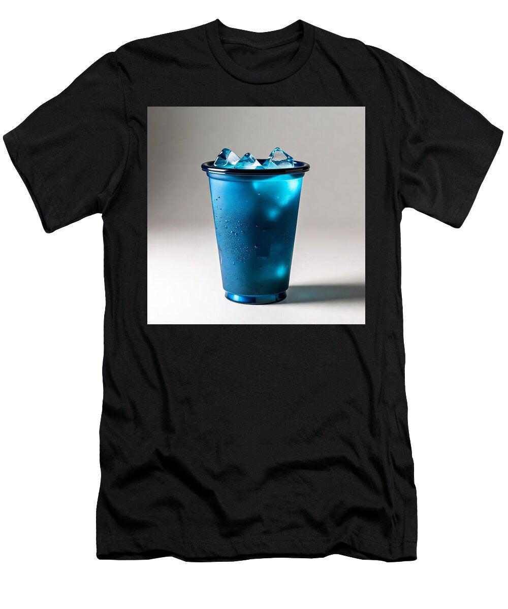 2 Frosted Blue Plastic Cup with Ice and Black Lid Reusable Drink Tumbler Talha Khan T-Shirt