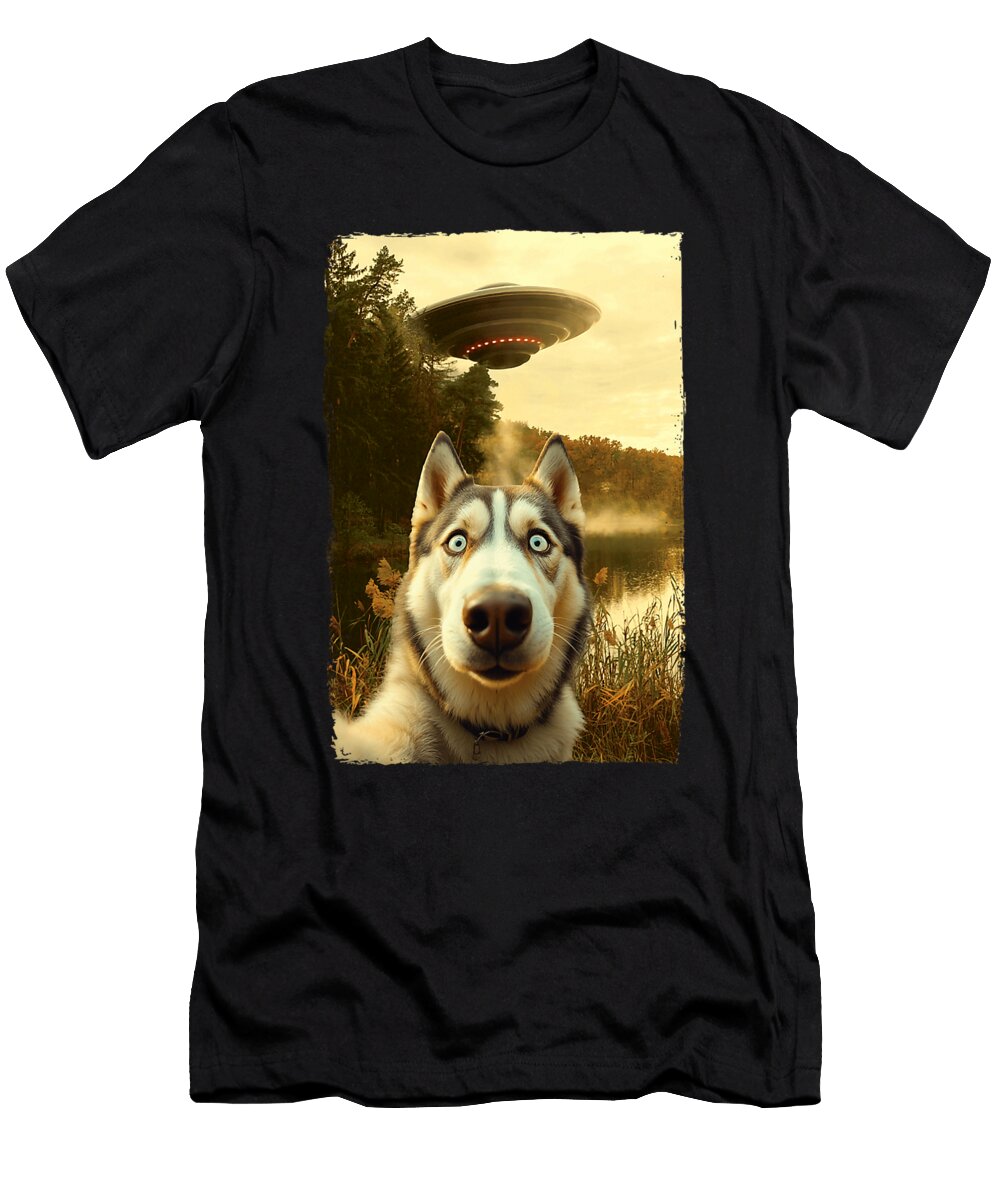 2 Funny Husky Ufo Encounter Hilarious Husky Dog Zyneu Gangd T-Shirt