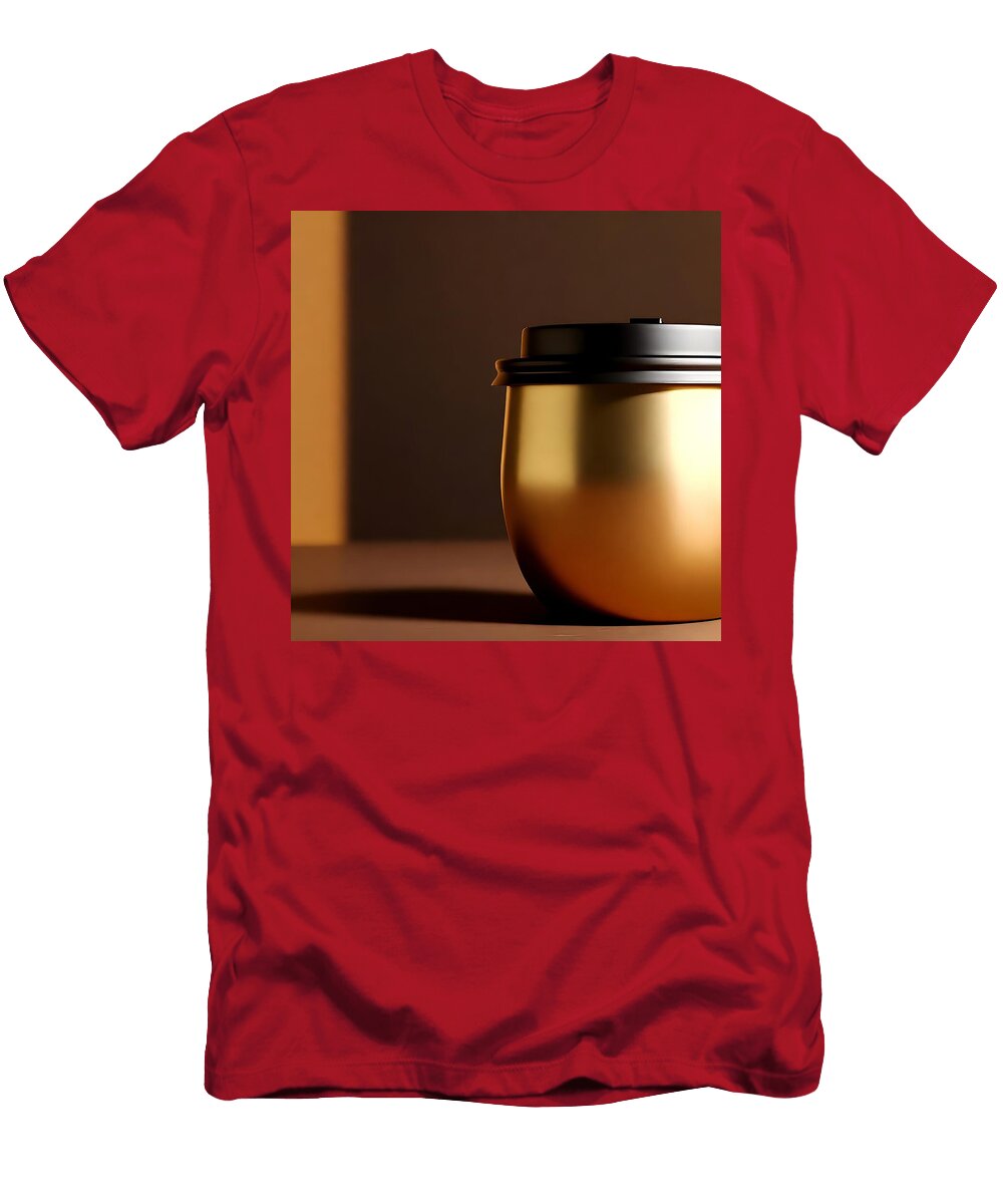 2 Gold Reflective Coffee Cup with Black Lid on Warm Ambient Lighting Talha Khan T-Shirt