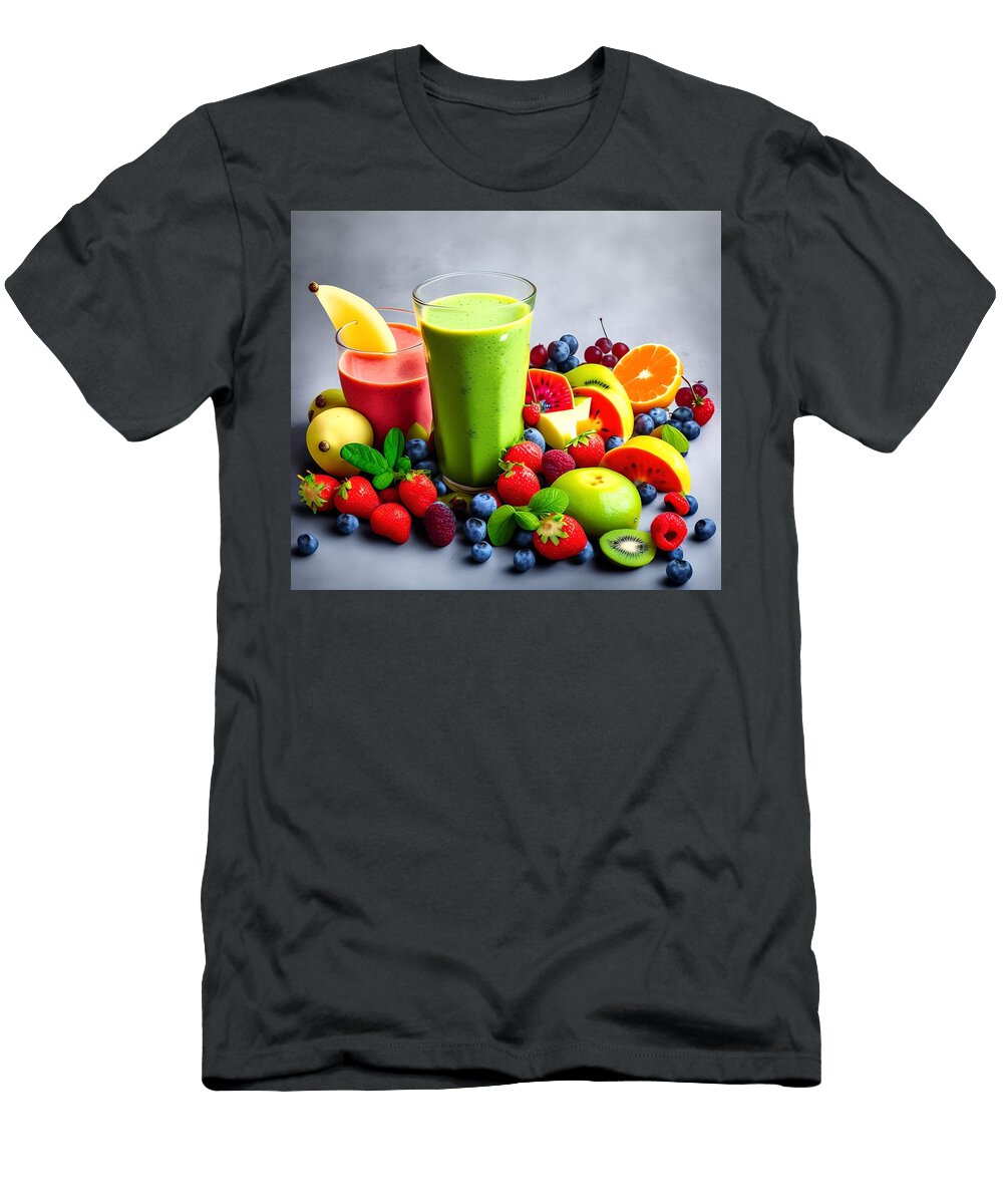 2 Healthy Smoothie with Fresh Fruits Generative Ai Illustration Miroslav Nemecek T-Shirt