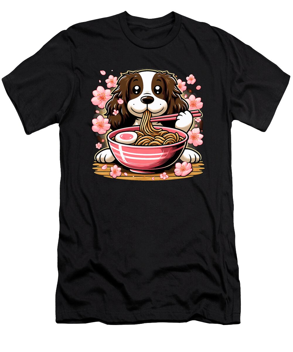 2 Kawaii English Springer Spaniel Dog Eating Ramen Zyneu Gangd T-Shirt