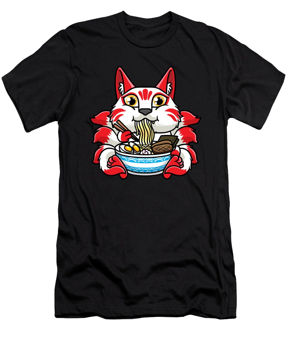 2 Kitsune Eating Ramen Noodles Anime Zimstarus T-Shirt