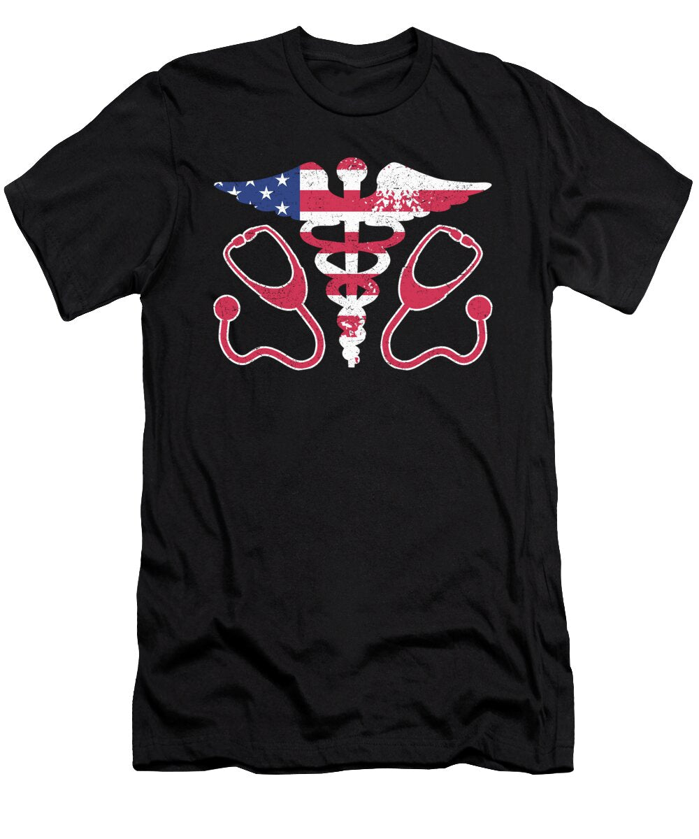 2 Medical Professional American Flag Stethoscope Caduceus Kanig Designs T-Shirt