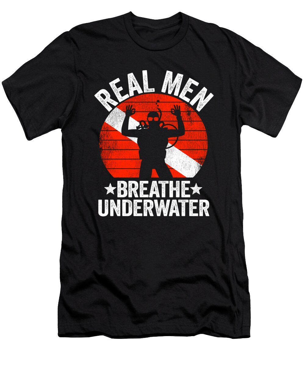 2 Real Men Breathe Underwater Scuba Diving Diver Down Flag Lisa Stronzi T-Shirt