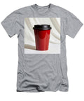 2 Red Glossy Coffee Cup with Black Lid on Studio Background Modern Drinkware Talha Khan T-Shirt
