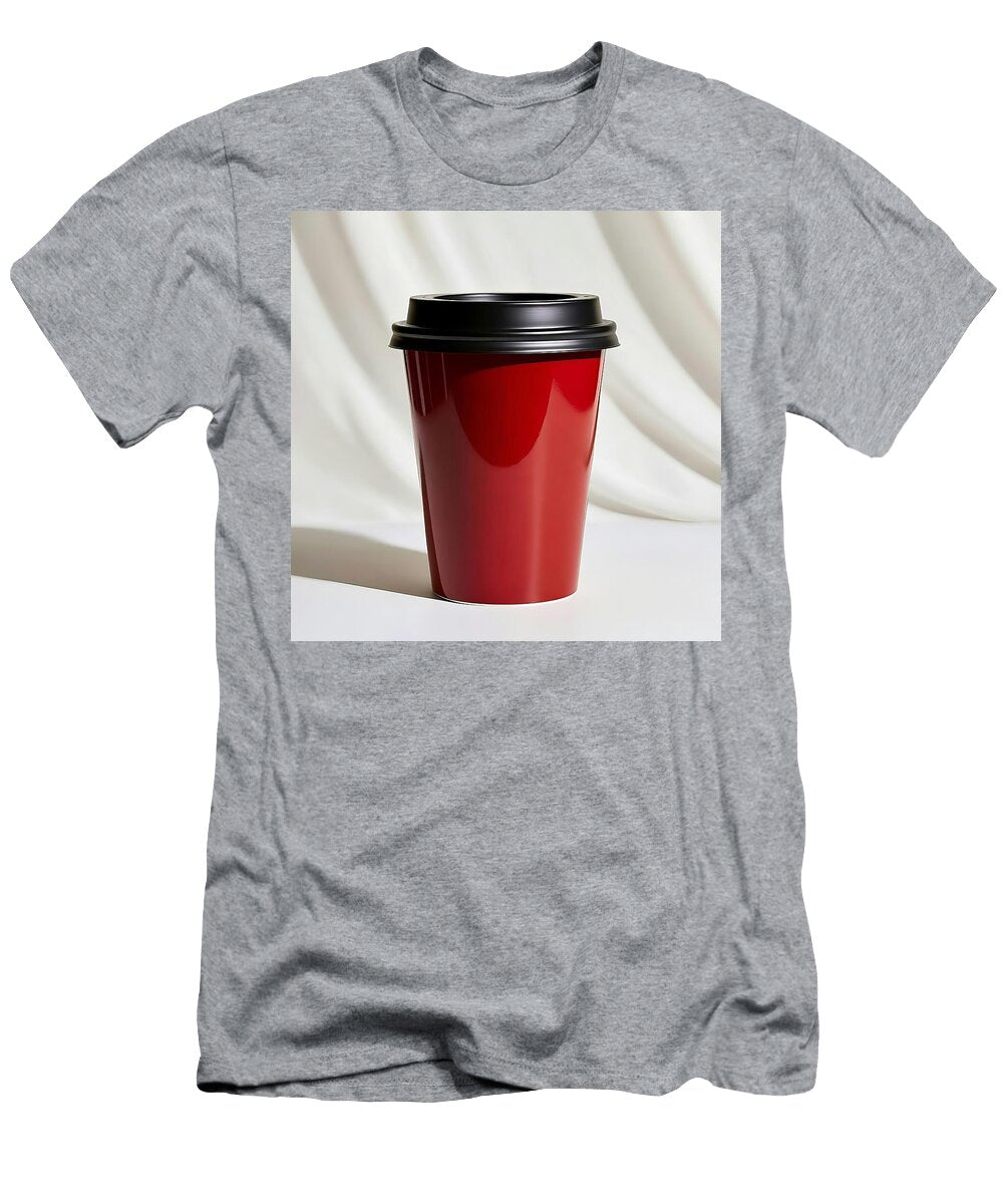 2 Red Glossy Coffee Cup with Black Lid on Studio Background Modern Drinkware Talha Khan T-Shirt