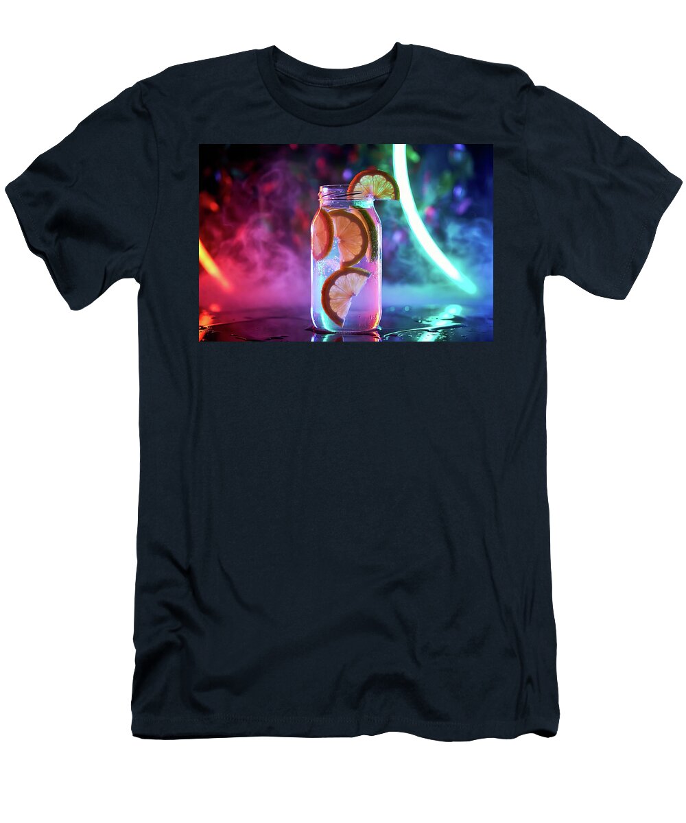 2 Refreshing Fruit Beverage in Bottle Under Neon Lights Talha Khan T-Shirt