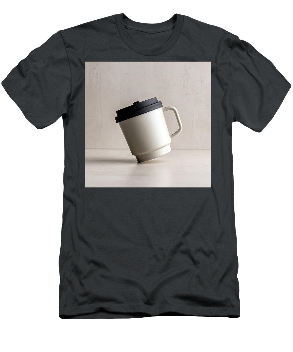 2 Slanted White Coffee Cup with Black Lid on Clean Studio Background Modern Drinkware Talha Khan T-Shirt
