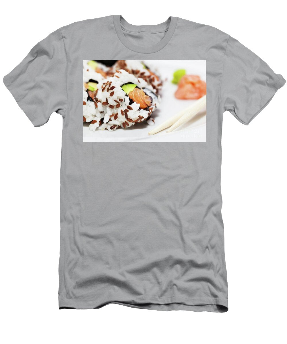 2 Sushi with Salmon Avocado Rice in Seaweed Served with Wasabi and Ginger Michal Bednarek T-Shirt
