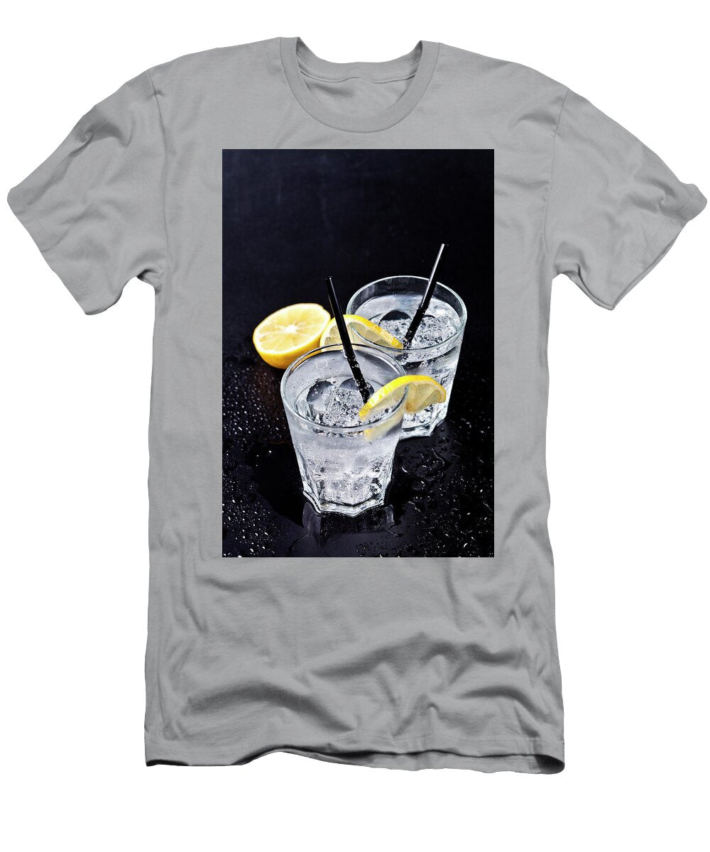 2 Two Glasses of Fresh Cold Carbonated Water with Ice Cubes and Le Liss Art Studio T-Shirt