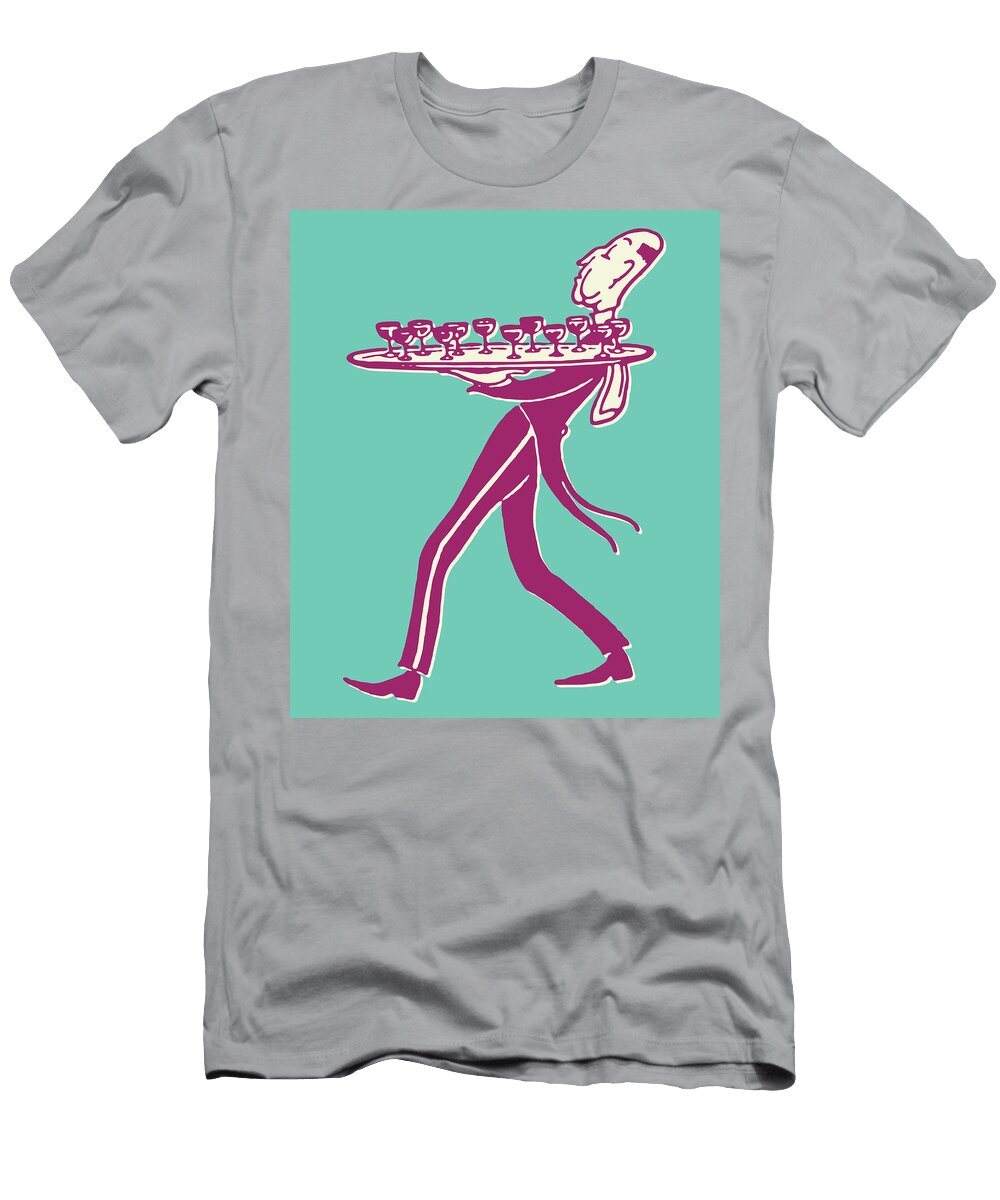 2 Waiter with Cocktails on Tray Csa Images T-Shirt
