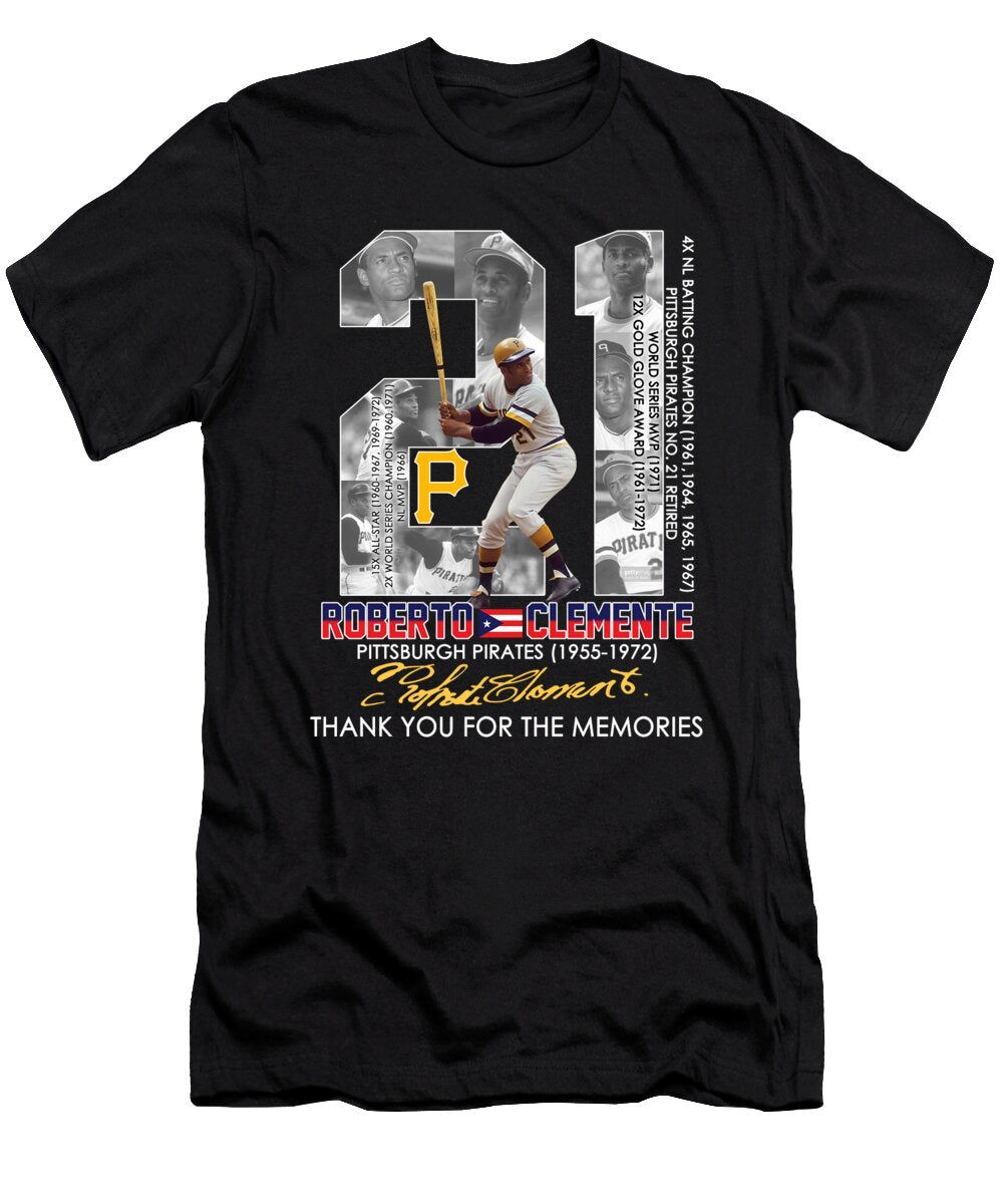 21 Roberto Clemente Pittsburgh Pirates 1955 1972 Thank You for the Memories Signature Th T-Shirt