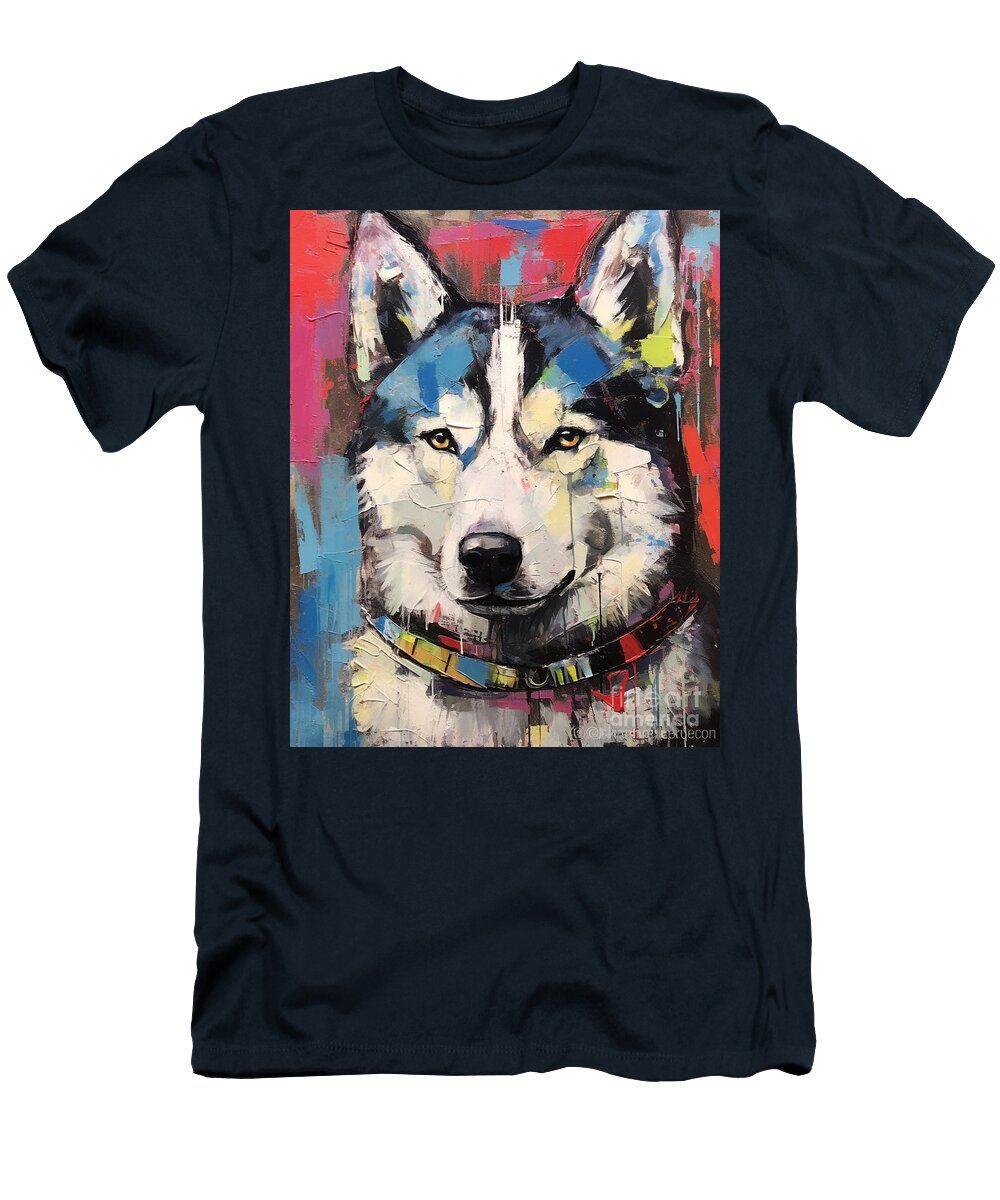 3 a Siberian Husky in the Style of Jean Michel By Asar Studios Celestial Images T-Shirt