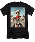 3 Alpaca Riding a Motorcycle Down a Desert Highway Rhys Jacobson T-Shirt