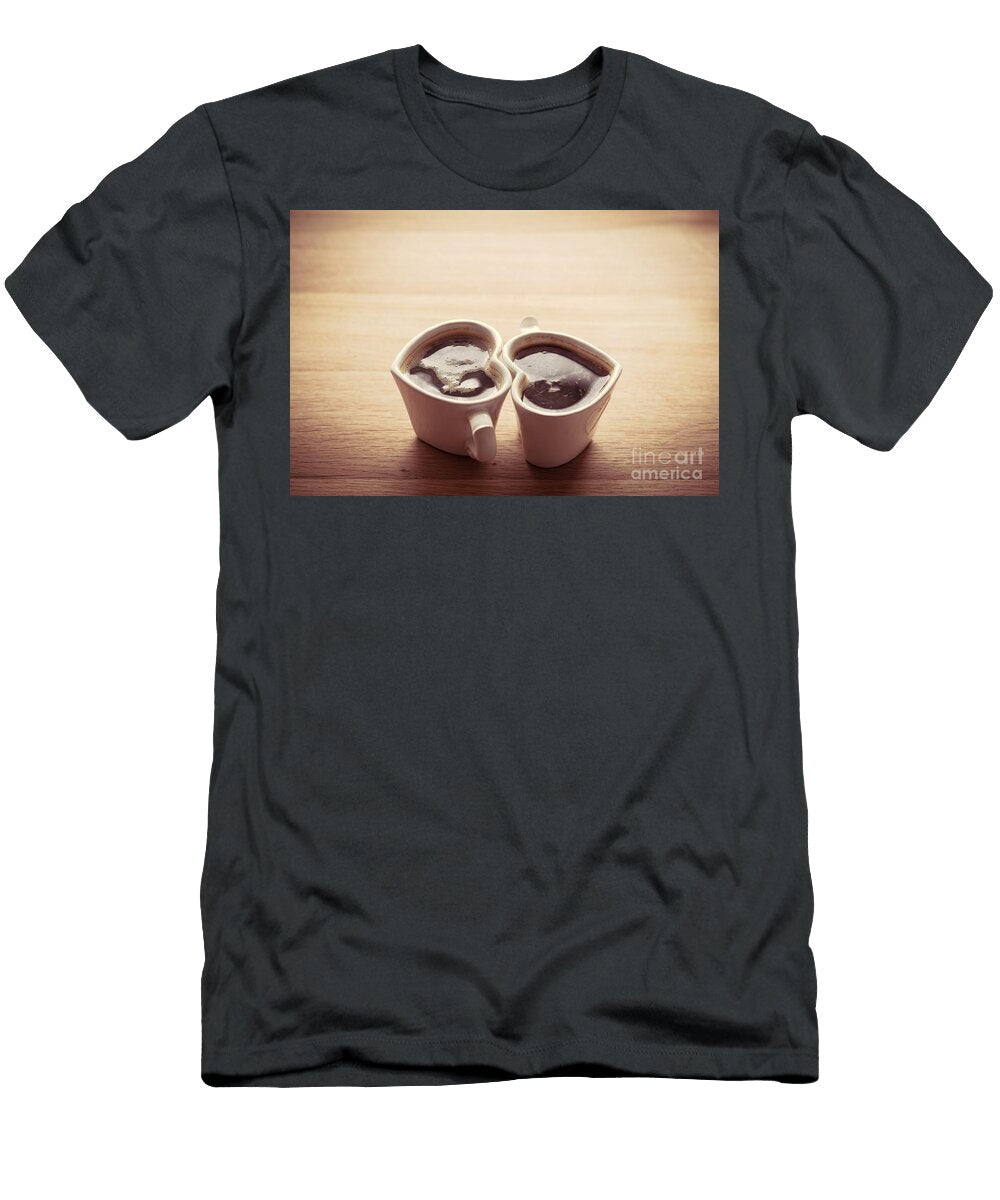 3 Black Coffee Espresso in Two Heart Shaped Cups Love Valentines Day Vintage Michal Bednarek T-Shirt