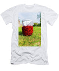 3 Delicious Fresh Ripe Raspberries in Glass Jar on a Grass Backgro Jacek Dudzinski T-Shirt