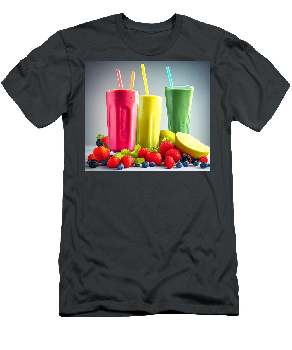3 Healthy Smoothie with Fresh Fruits Generative Ai Illustration Miroslav Nemecek T-Shirt