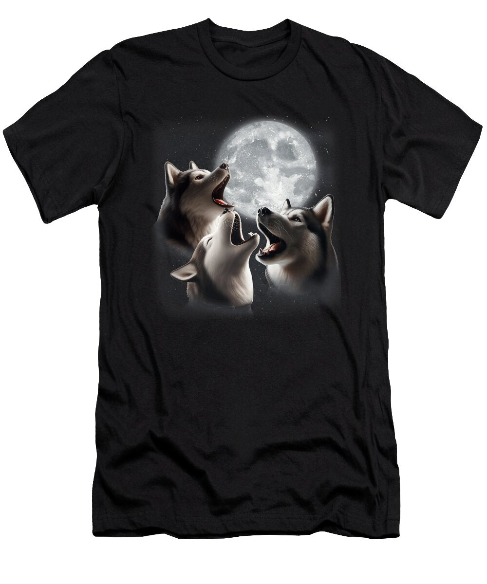 3 Husky Howling At the Moon Funny Siberian Husky Natalie Lidford T-Shirt