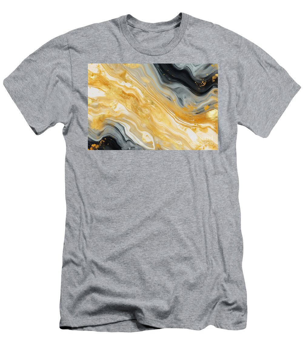 3 Monocolor Alcohol Ink Marbling Raster Background Liquid Waves and Stains Black and Gold Abstract Fluid Art Acrylic and Oil Paint Flow Monochrome Contemporary Backdrop Black Marble with Golden Vein N Akkash T-Shirt