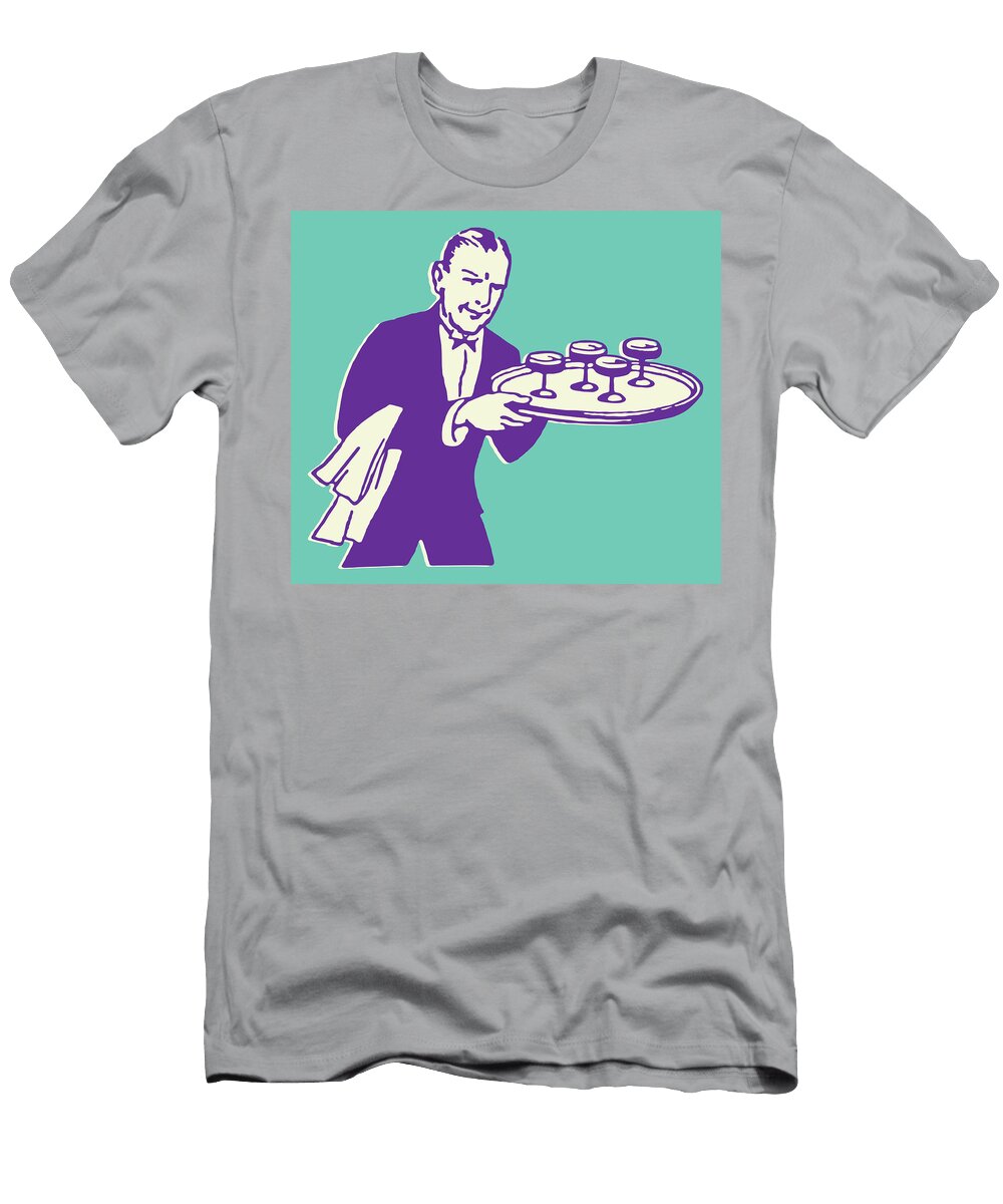 3 Waiter with Cocktails on Tray Csa Images T-Shirt
